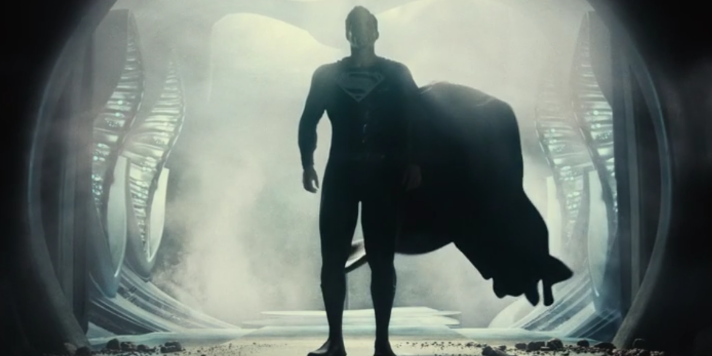 Superman in his black suit in the Snyder Cut