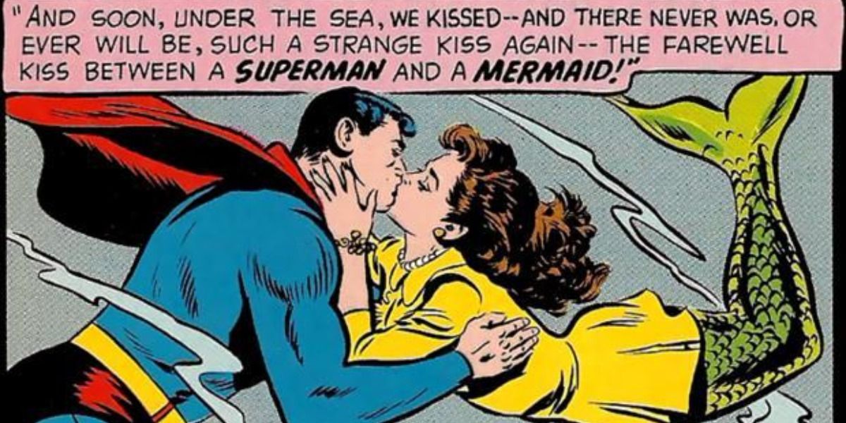 Superman kissing the mermaid Lori Lemaris.