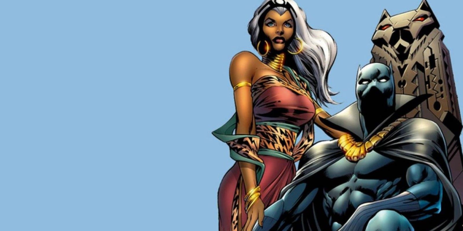 Storm standing beside T’Challa on his throne in Marvel Comics