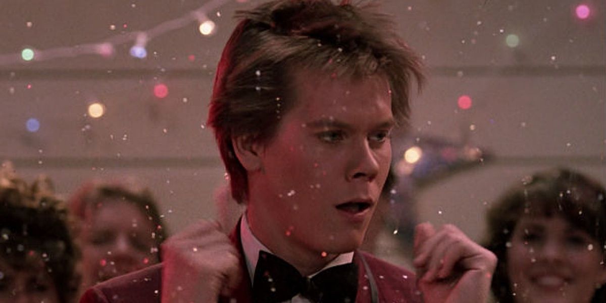 Ren (Kevin Bacon) covered in confetti in finale dance Footloose 