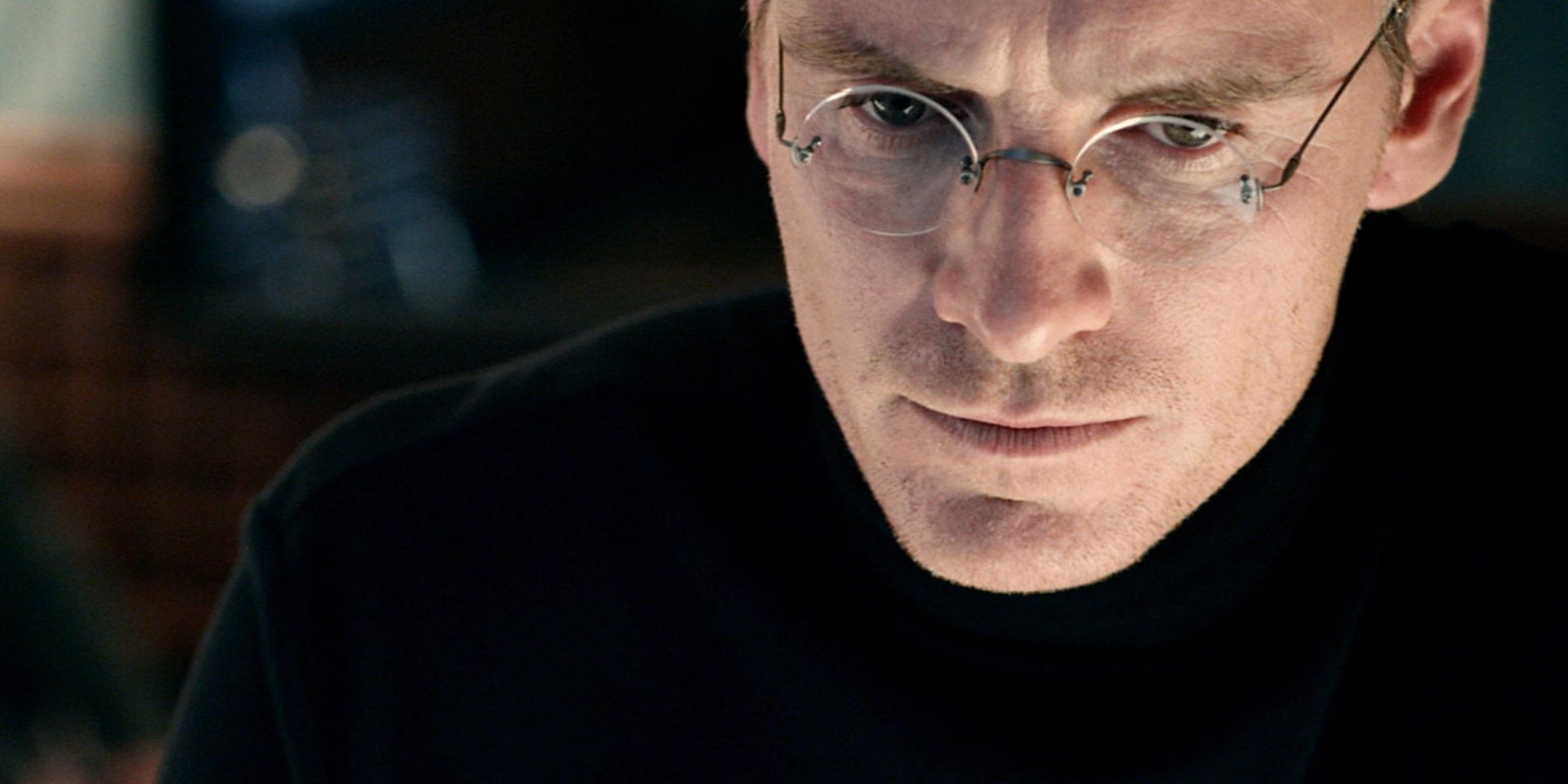 Closeup of Michael Fassbender as Steve Jobs