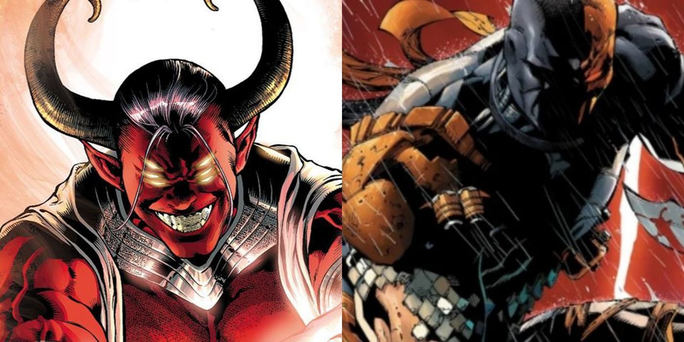 Split image showing Trigon and Deathstroke side by side
