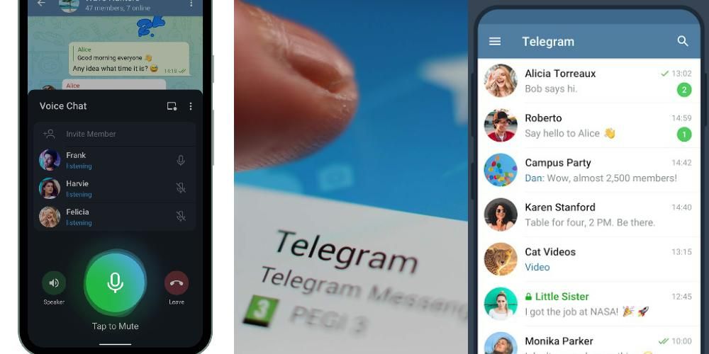 Side bye side images showing how the call app Telegram works for Android