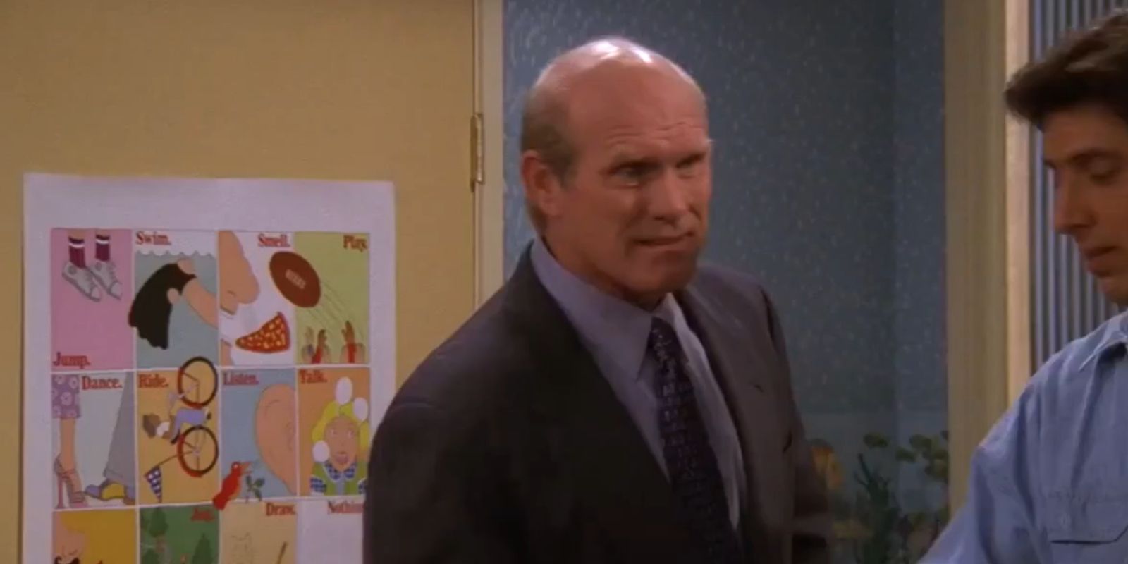 Terry Bradshaw talks to Ray Barone in a pediatrician office in Everybody Loves Raymond