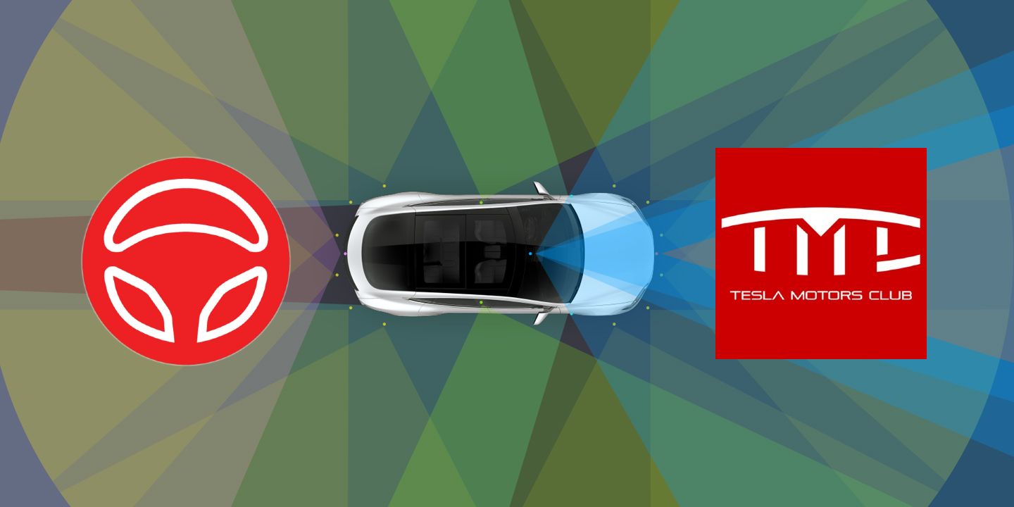 Tesla Autopilot graphic with independent community logos