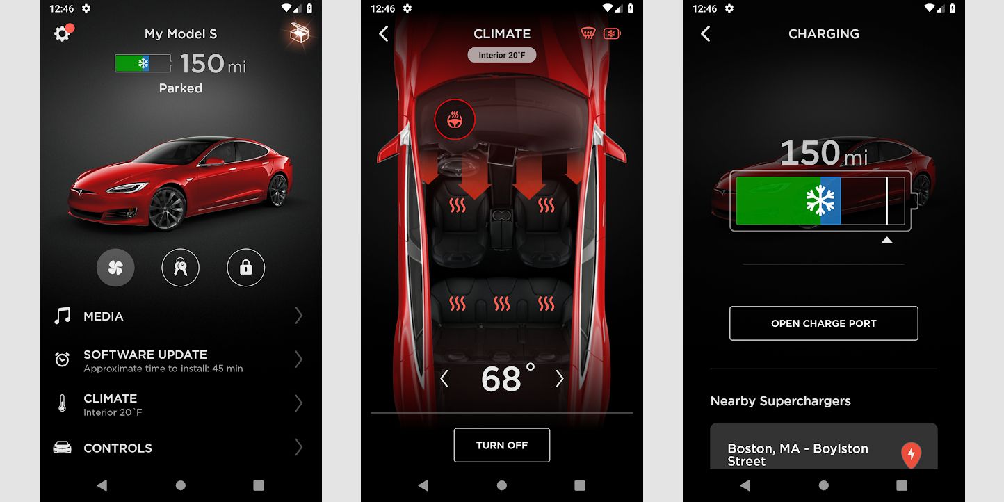 Tesla mobile app screenshots
