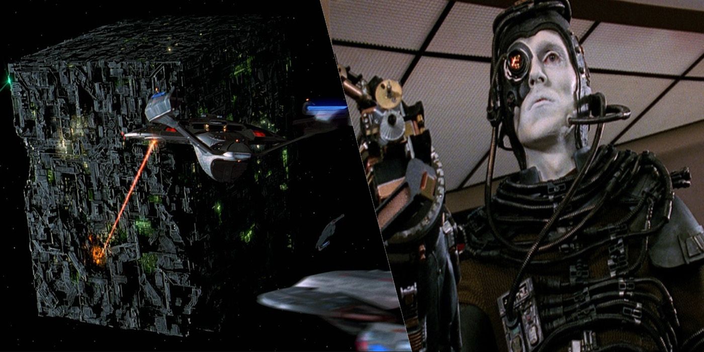 Battle of Sector 001 from First Contact. Borg Drone on Enterprise bridge, arm raised.