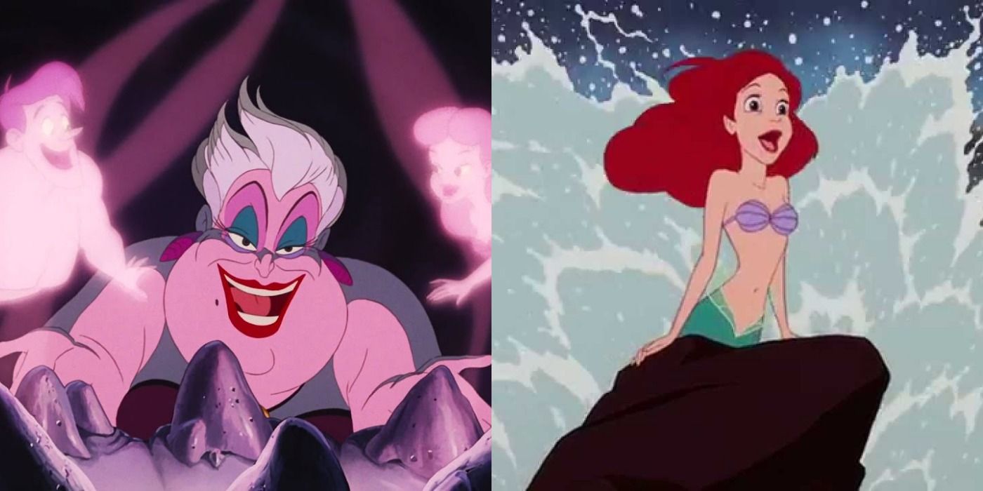 Ursula laughs/Ariel pops out over a rock with water splashing behind her