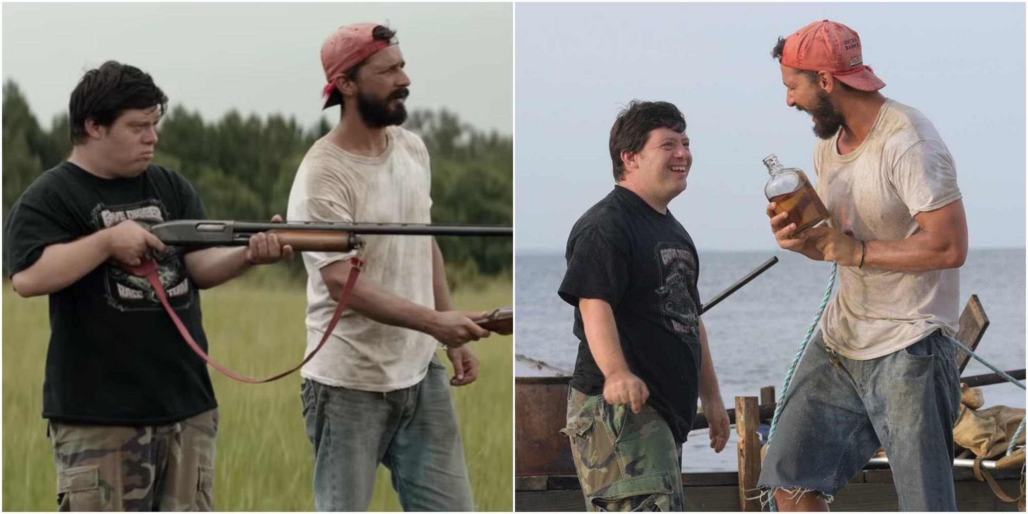 A split image of two stills from The Peanut Butter Falcon