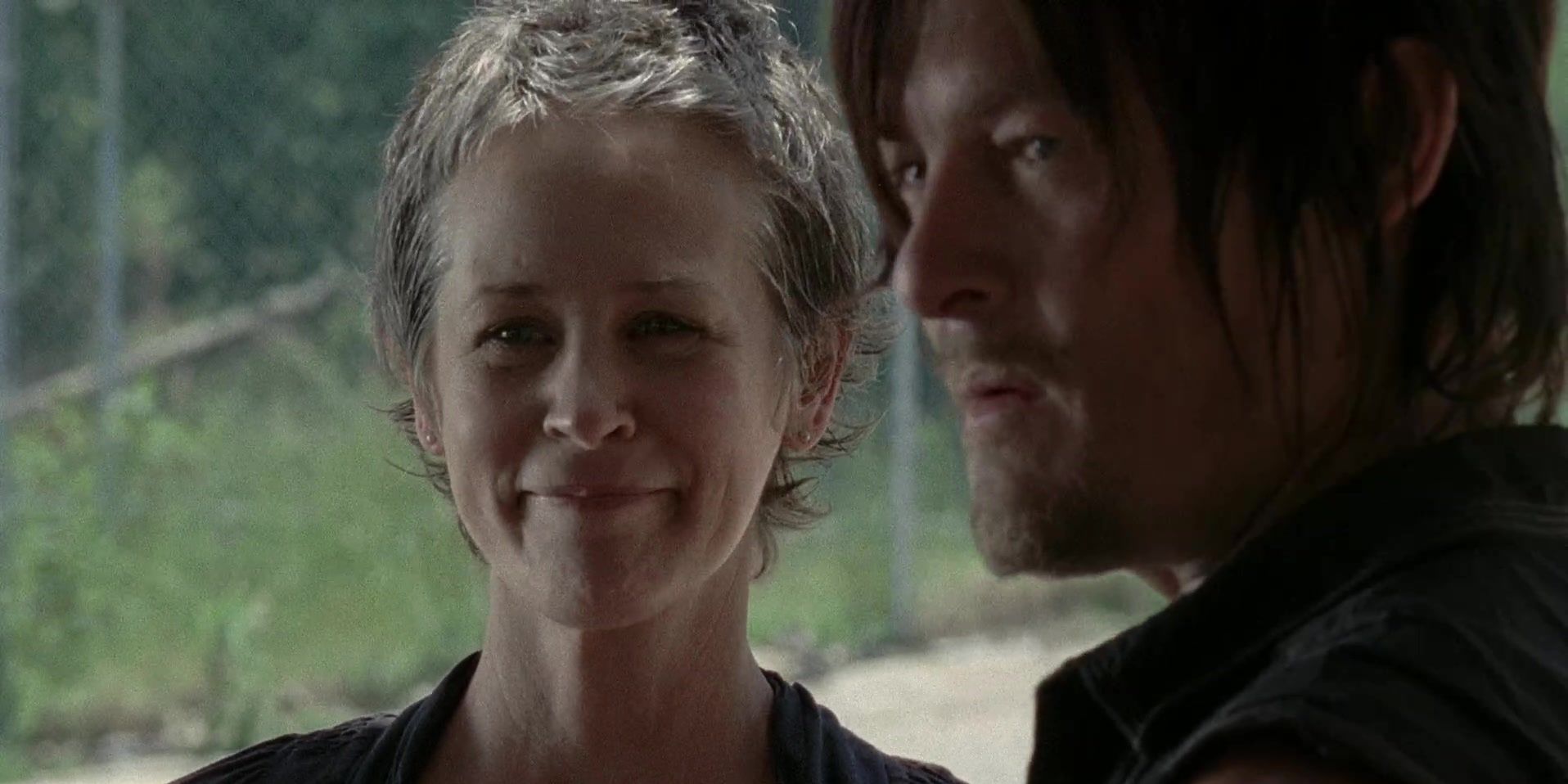 Carol smiles with Daryl in The Walking Dead