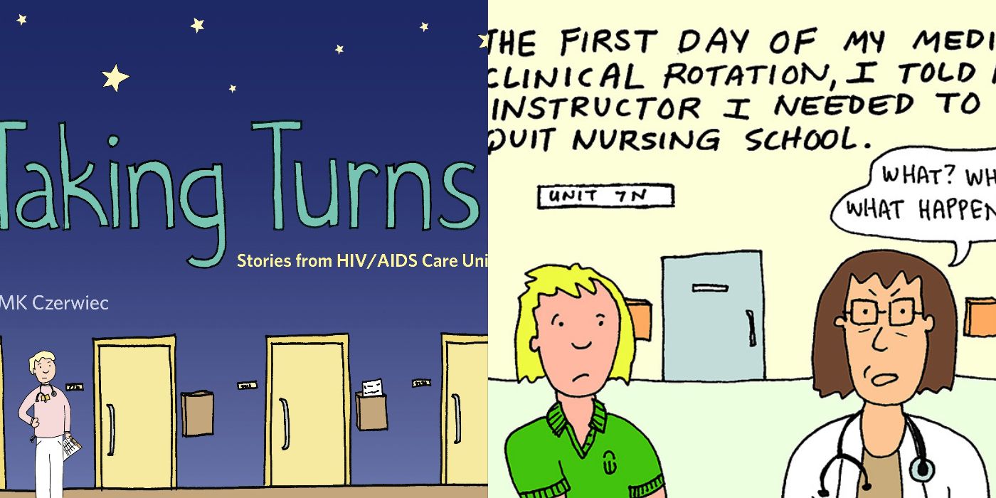 The cover art for MK Czerwiec&rsquo;s Taking Turns along with a panel from the comic