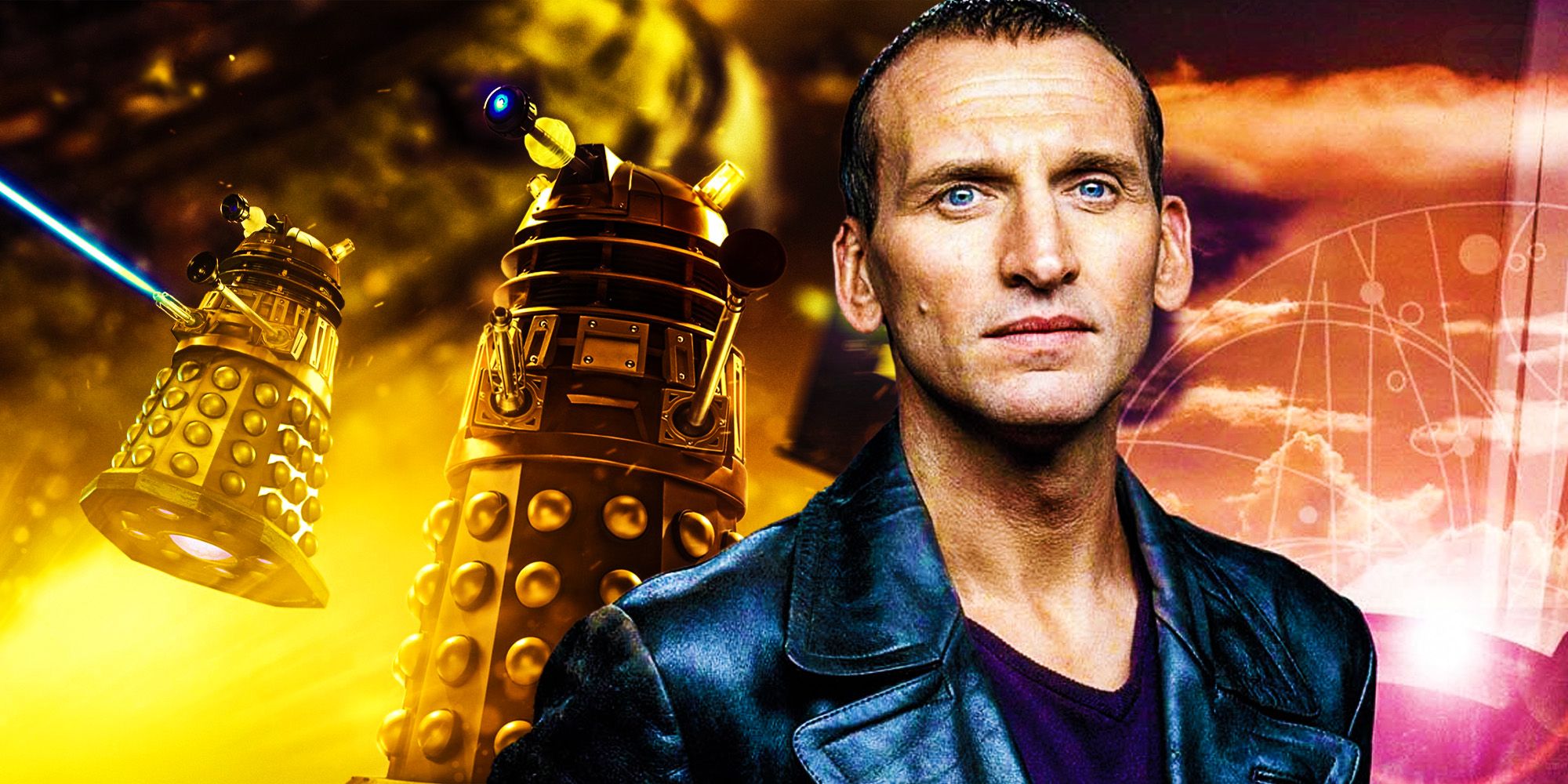 A collage of the Ninth Doctor and a Dalek in Doctor Who