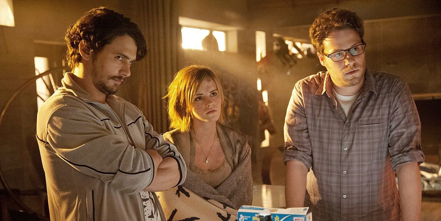 James Franco, Emma Watson, and Seth Rogen in This Is The End.