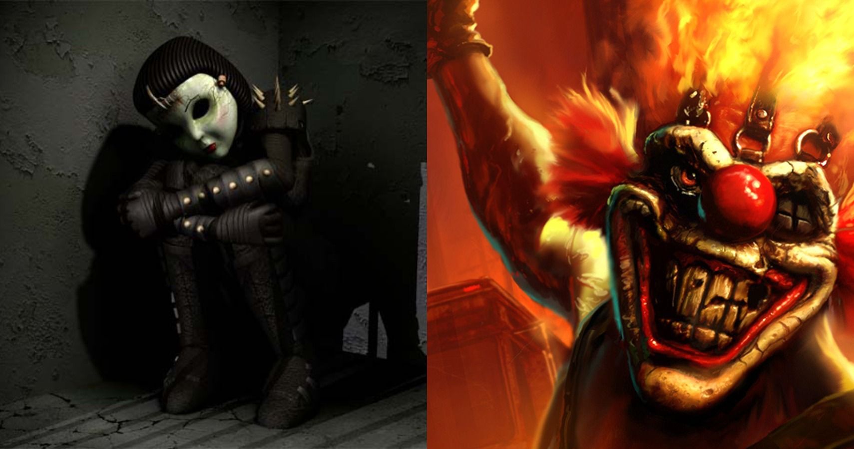 Dollface and the malicious clown Sweet Tooth from Twisted Metal: Black side-by-side.