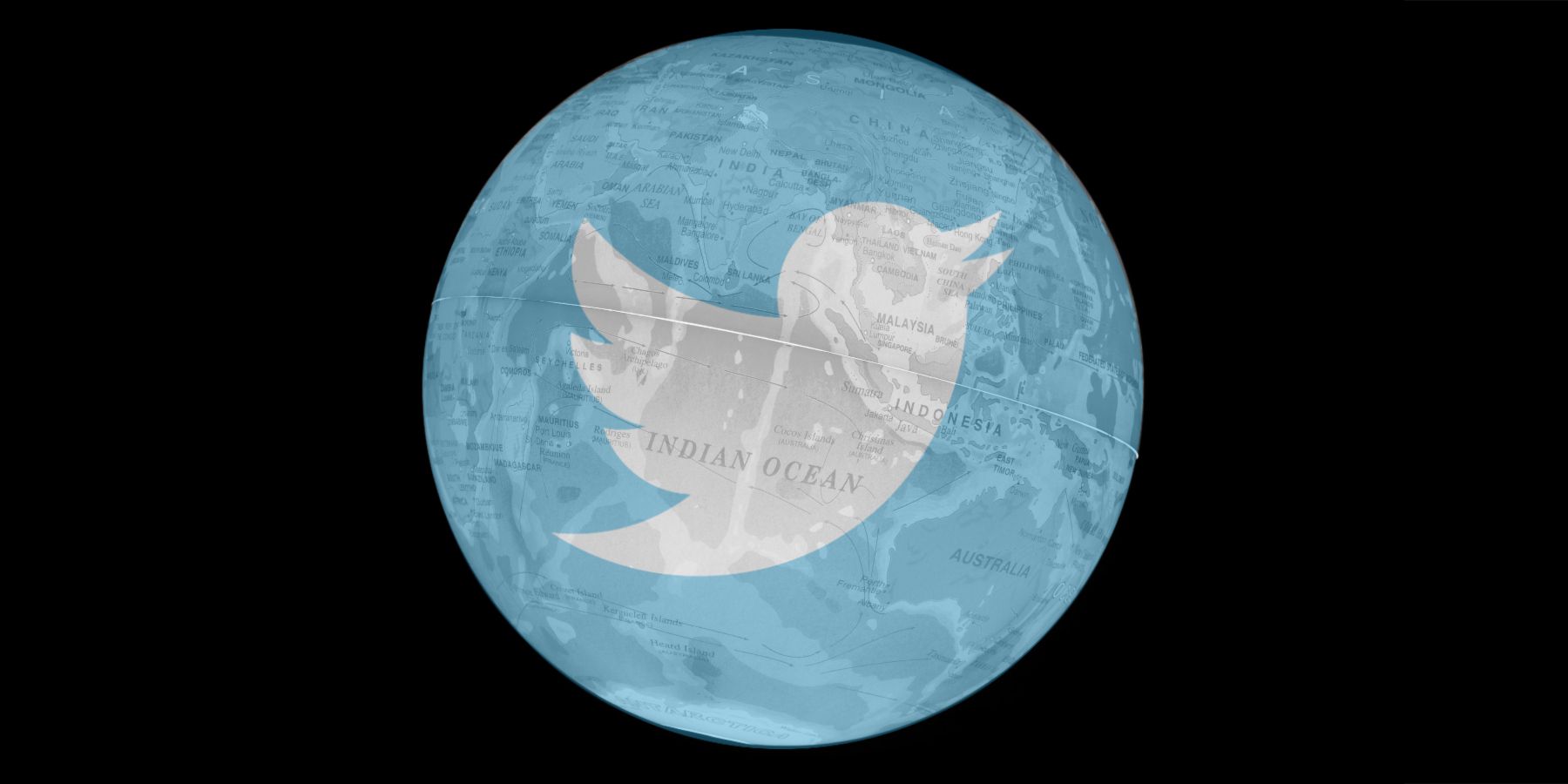Twitter logo over a map of the world