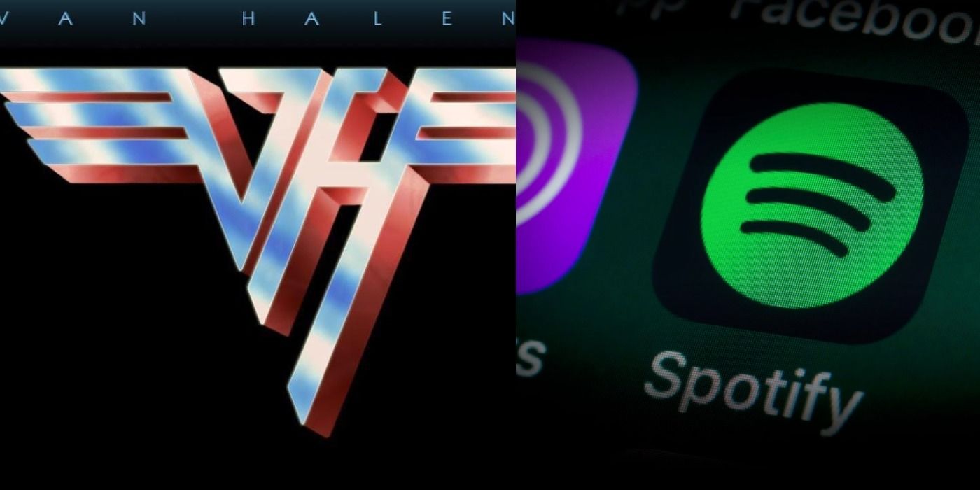 2 images side by side of Van Halen Logo and Spotify Logo