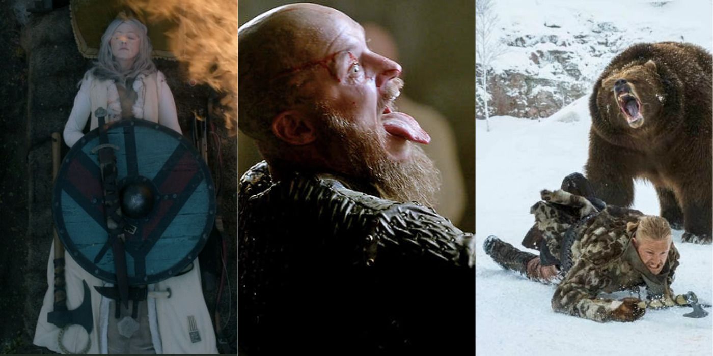 Vikings Lagertha's Funeral, Ragnar With his Thongue Out, Bear Attack