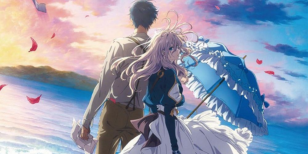 Violet and Gilbert stand next to each other in Violet Evergarden the Movie key art.