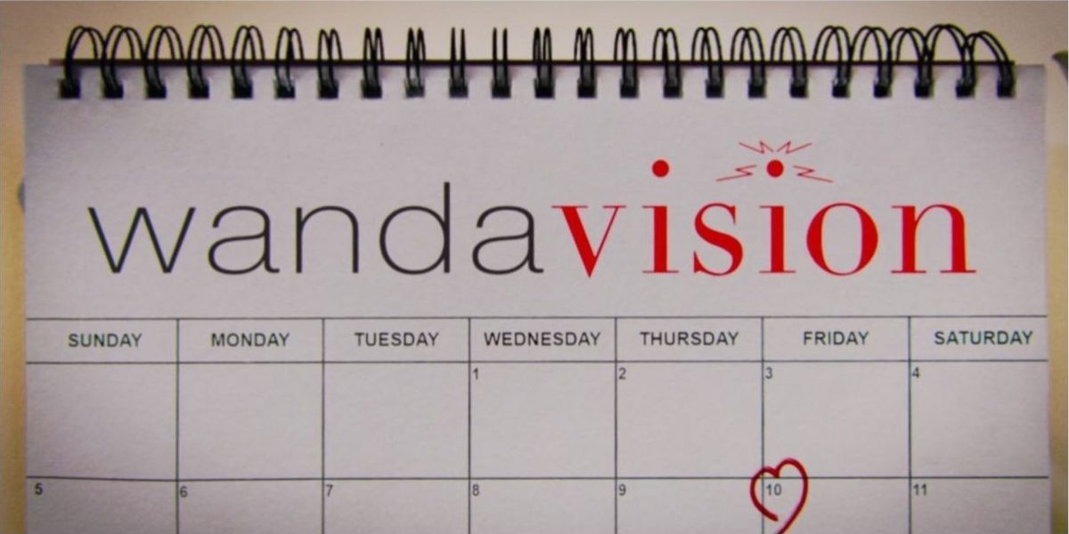 A calendar with the words WandaVision at the top and a heart in the center