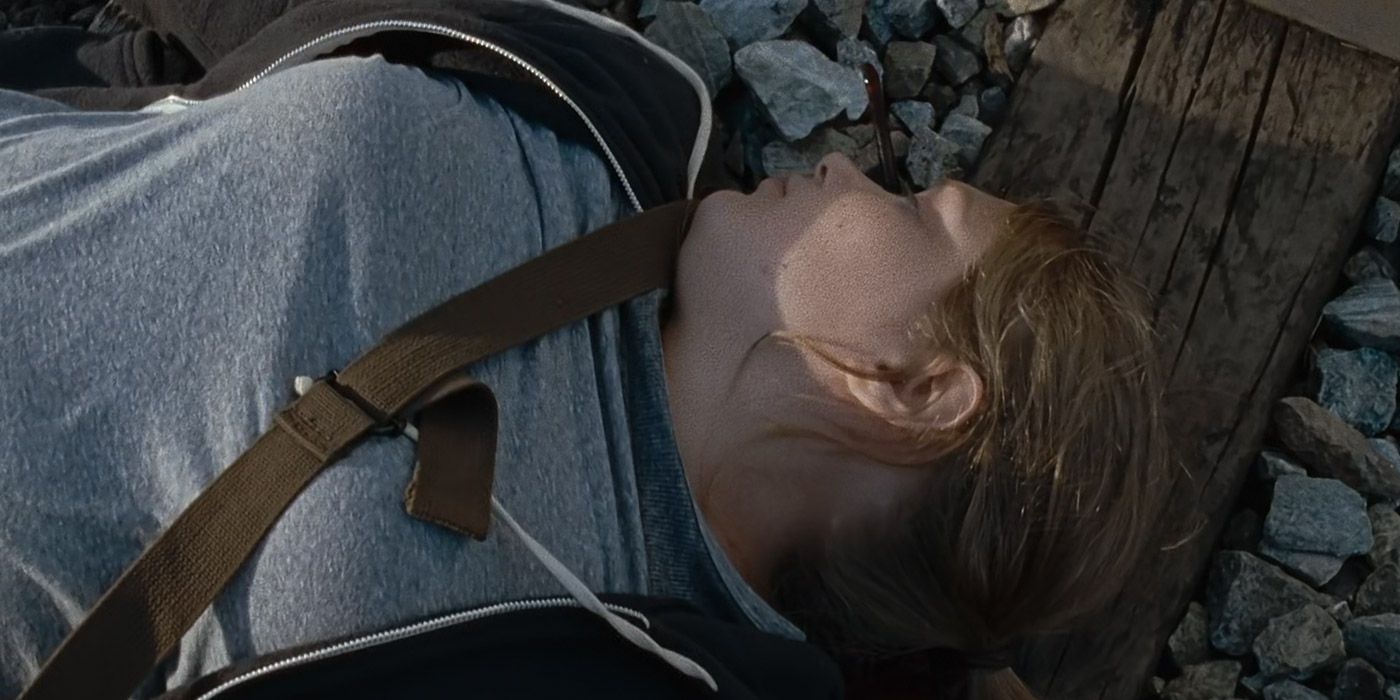Denise lying dead on train tracks in The Walking Dead