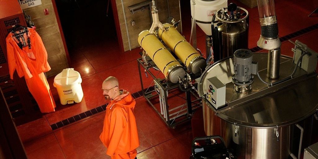Walt standing in Gus Fring's superlab in Breaking Bad