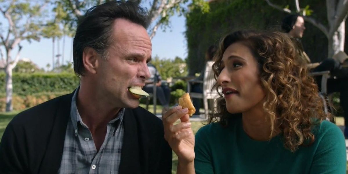 Walton Goggins and Sarayu Rao in The Unicorn