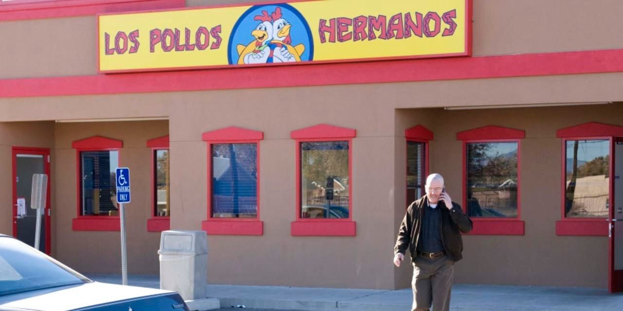 Walt outside Los Pollos Hermanos in Breaking Bad