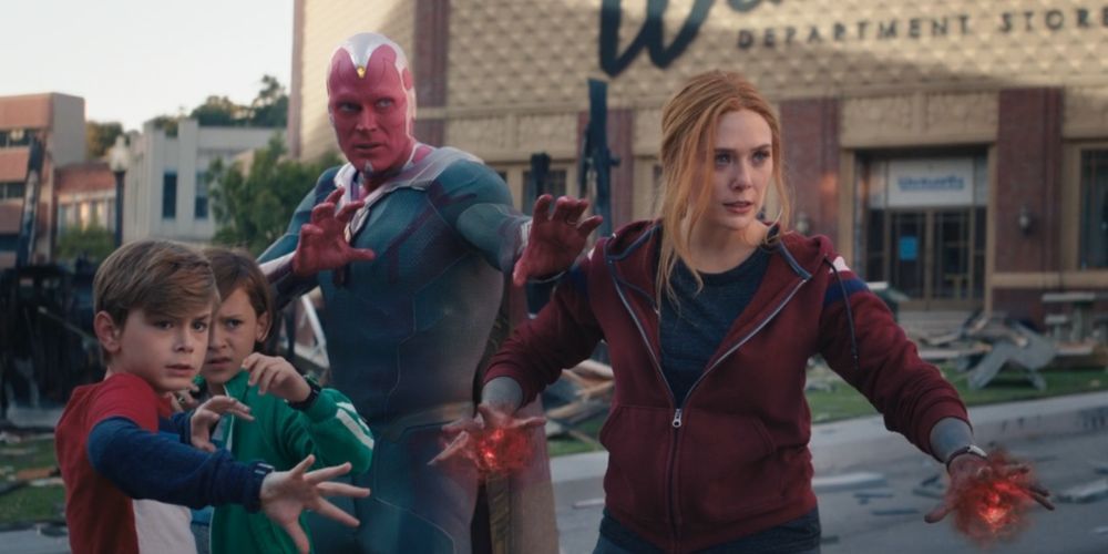 Wanda, Vision, and their twins prepare to fight in WandaVision