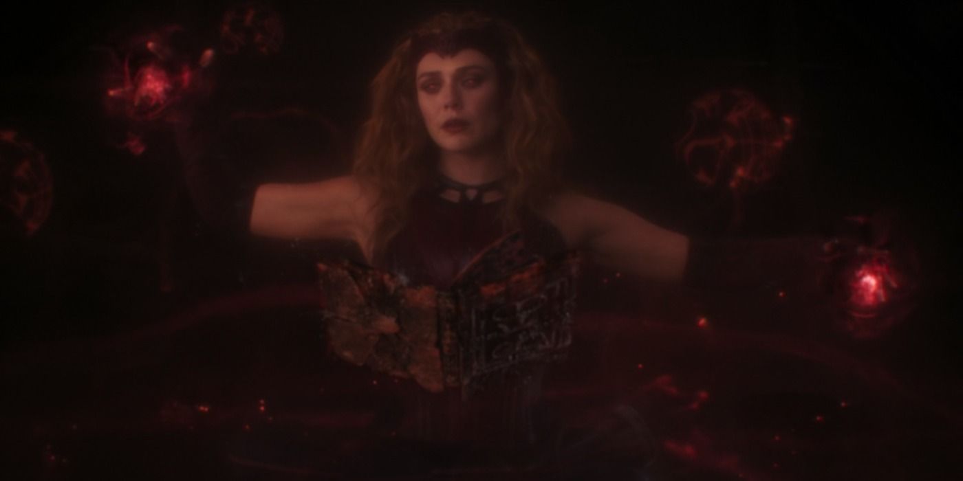 Scarlet Witch levitates while using magic in WandaVision.