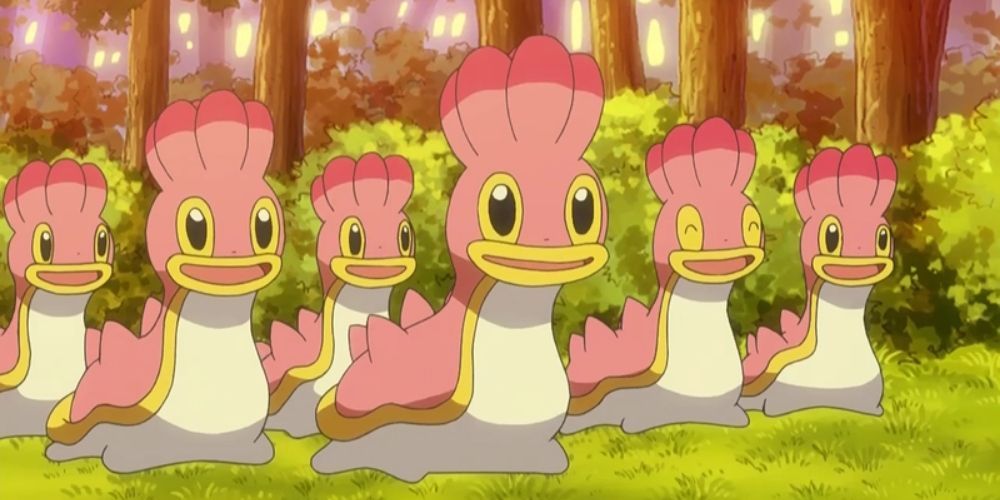 A group of West Sea Shellos in the Pokémon anime