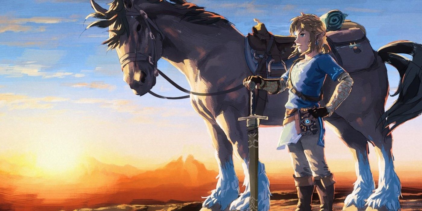 Link standing next to his horse
