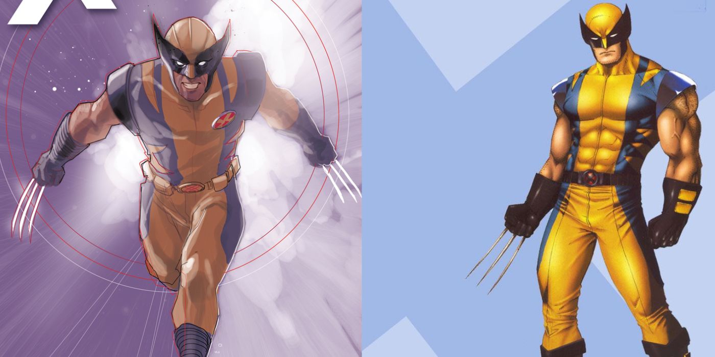 Wolverine vestindo o moderno traje azul e amarelo em Astonishing X-Men.