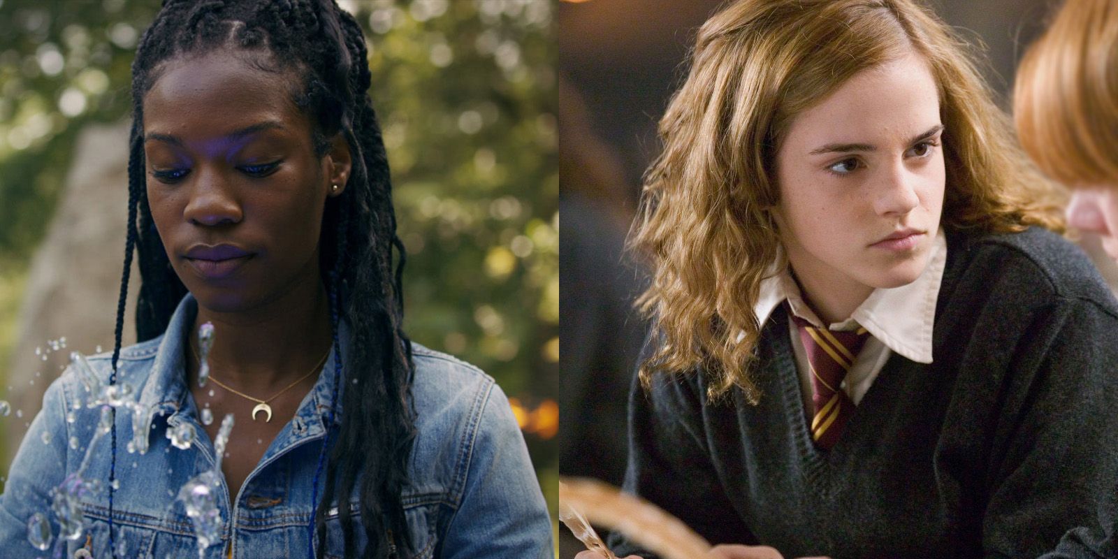 Aisha looks down at magic in her hands/Hermione with a scowl