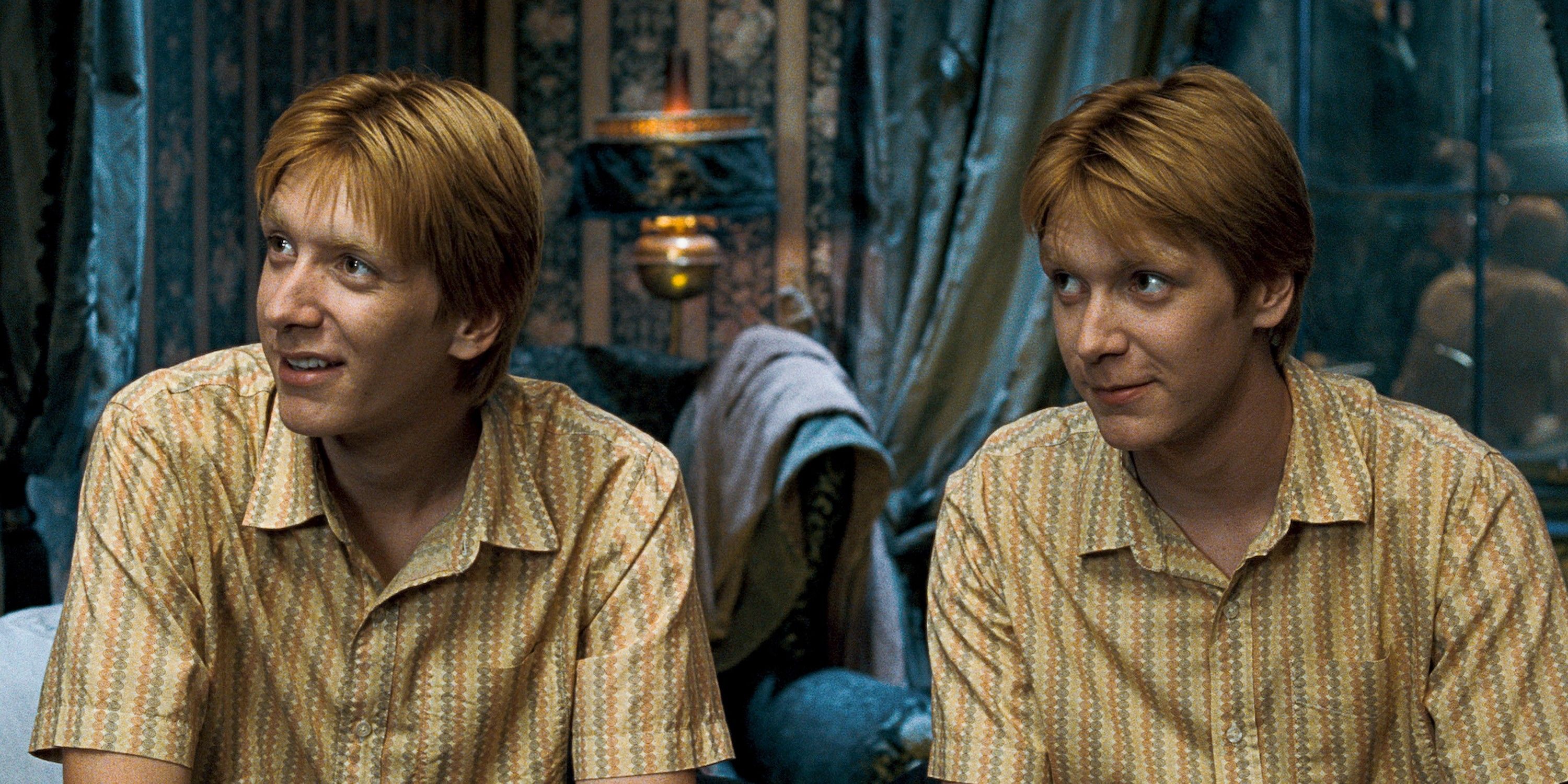 Harry Potter's Fred and George Weasley cracking a joke.
