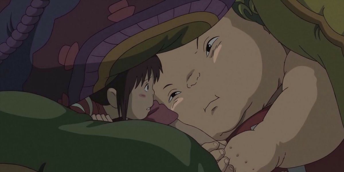 Chihiro with Yubaba's baby Boh in Spirited Away