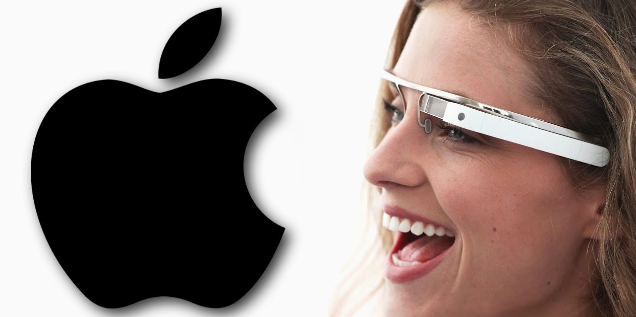 Apple logo next to Google Glass AR headset
