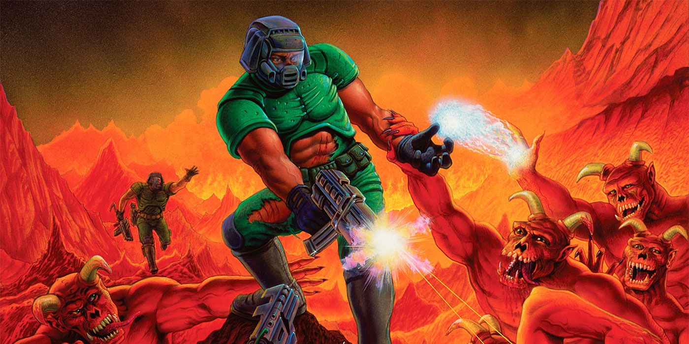 Artwork from the original Doom with the Doom Slayer
