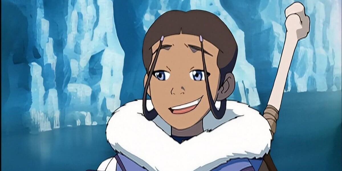 Katara smiles as ice forms behind her in Avatar: The Last Airbender.