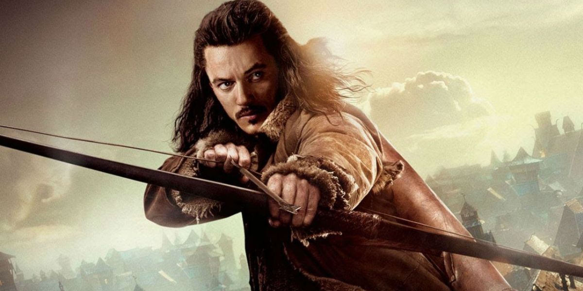 Bard the Bowman in The Hobbit trilogy, aiming a bow and arrow at audience