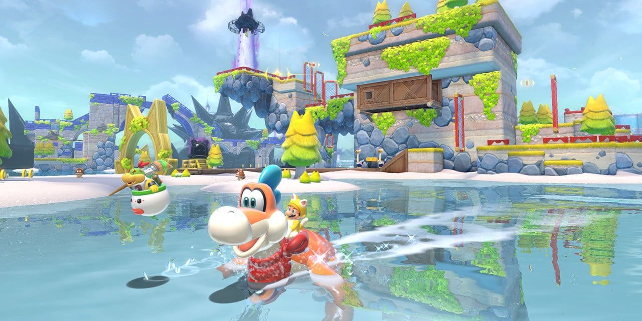 Mario exploring the island in Bowser's Fury 