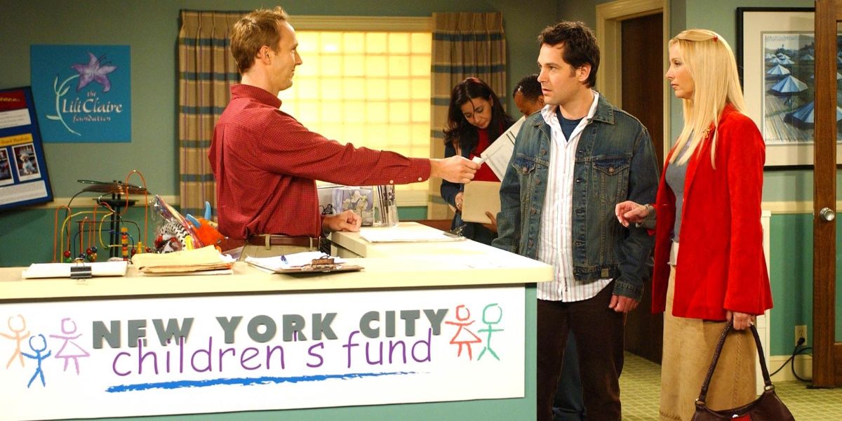 Phoebe and Mike donate to charity in Friends