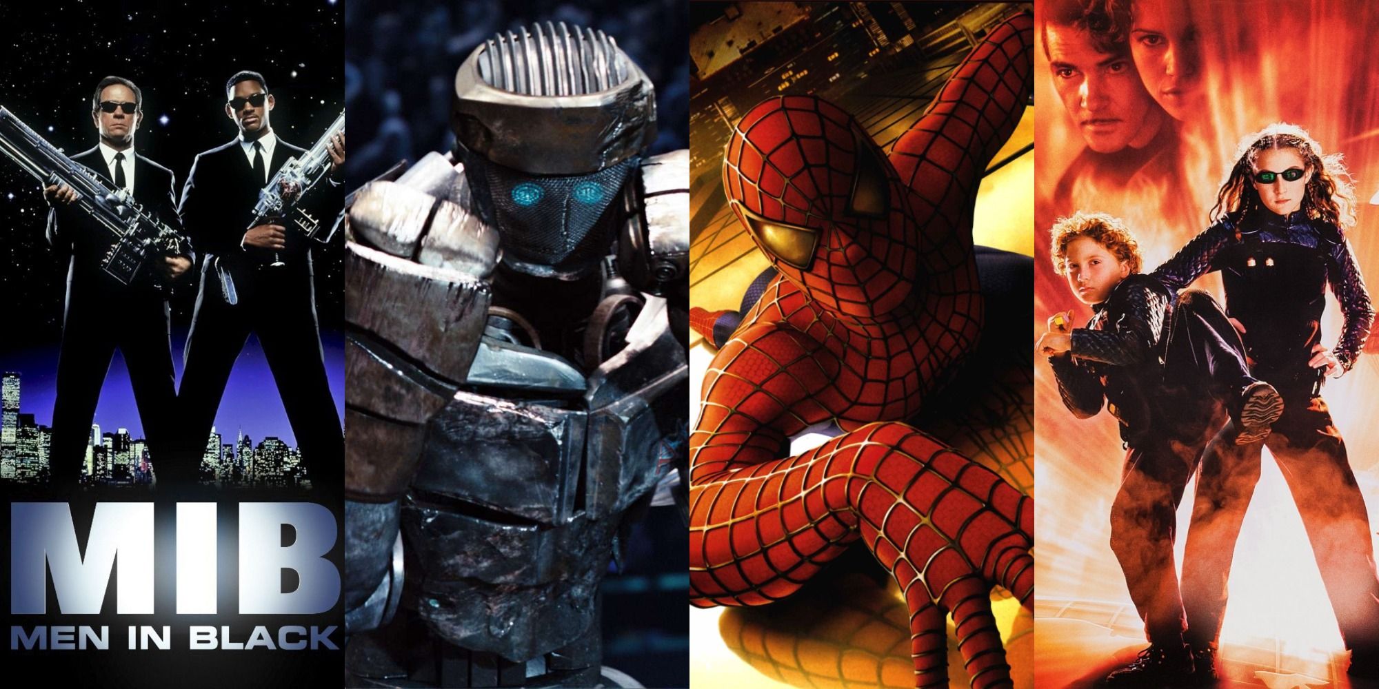 combined images of Spy Kids, Men in Black, Spider-Man, Real Steel