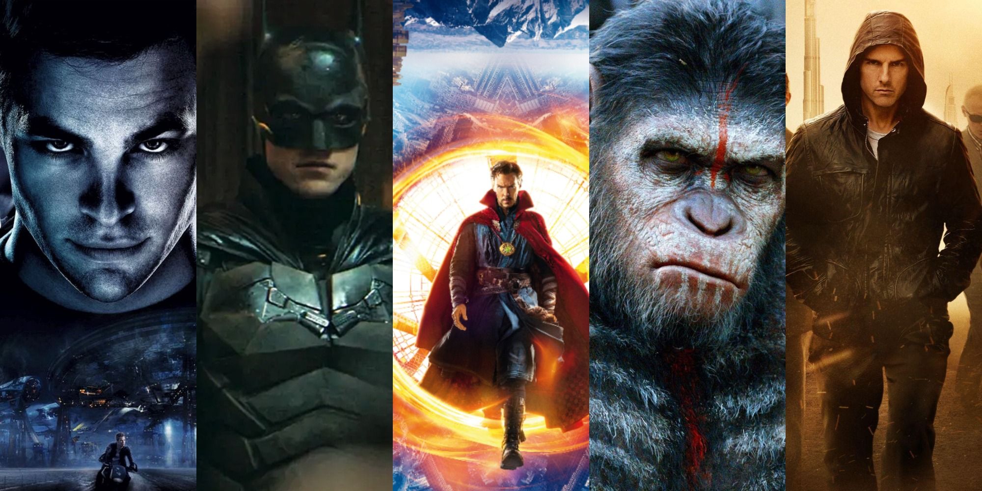 combined images of Star Trek, Dr. Strange, The Batman, Planet of the Apes, Mission Impossible 3