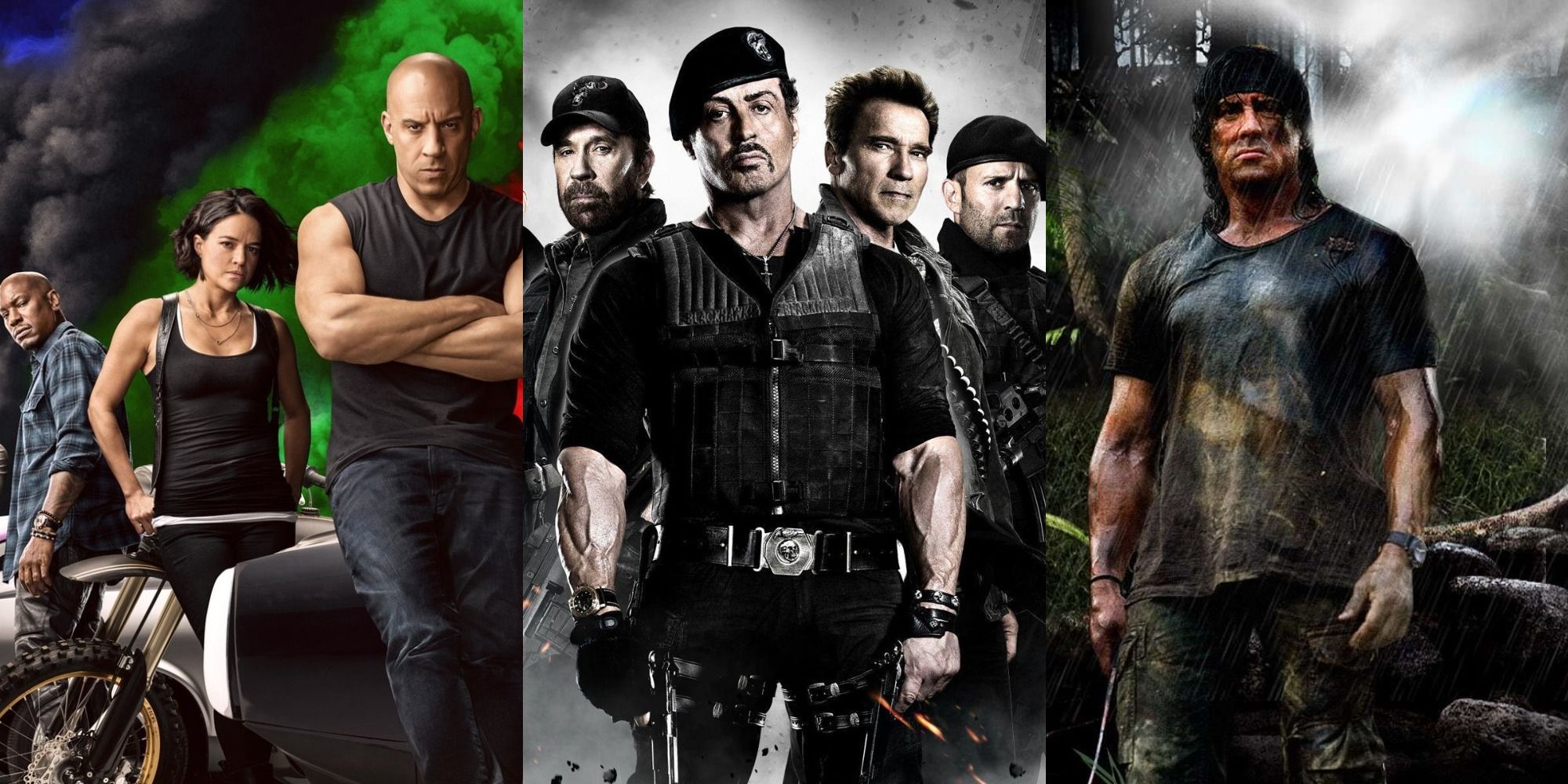 combined images of The Expendables, Rambo and Fast and Furious 9 