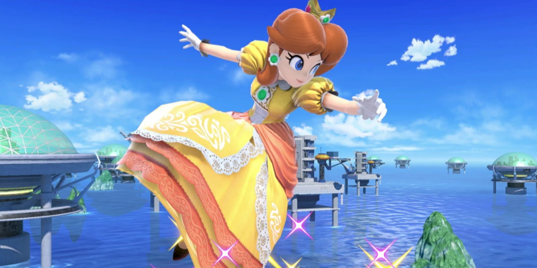 Daisy floating in Super Smash Bros. Ultimate