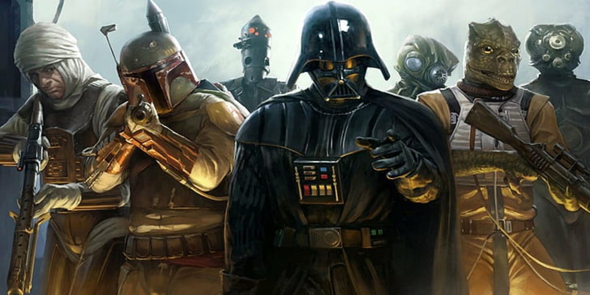 Darth Vader and his bounty hunters boba fett, bossk, 4-lom,zuckuss,dengar, and IG-88