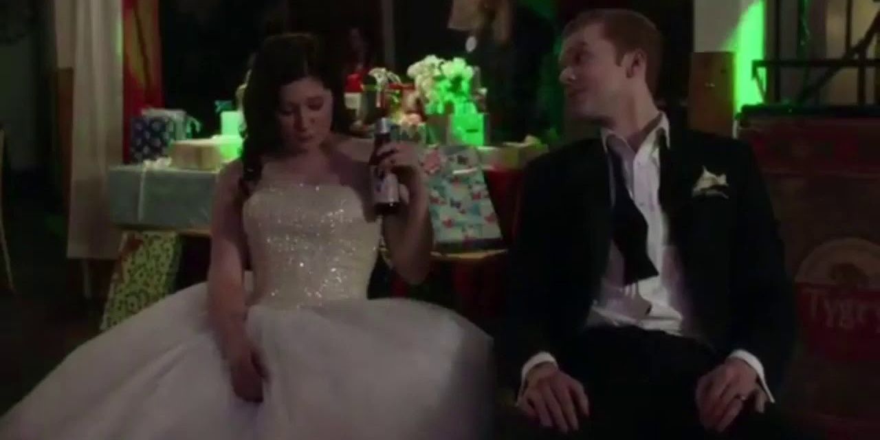 Debbie pretends to be the bride at Ian and Mickey&rsquo;s wedding.