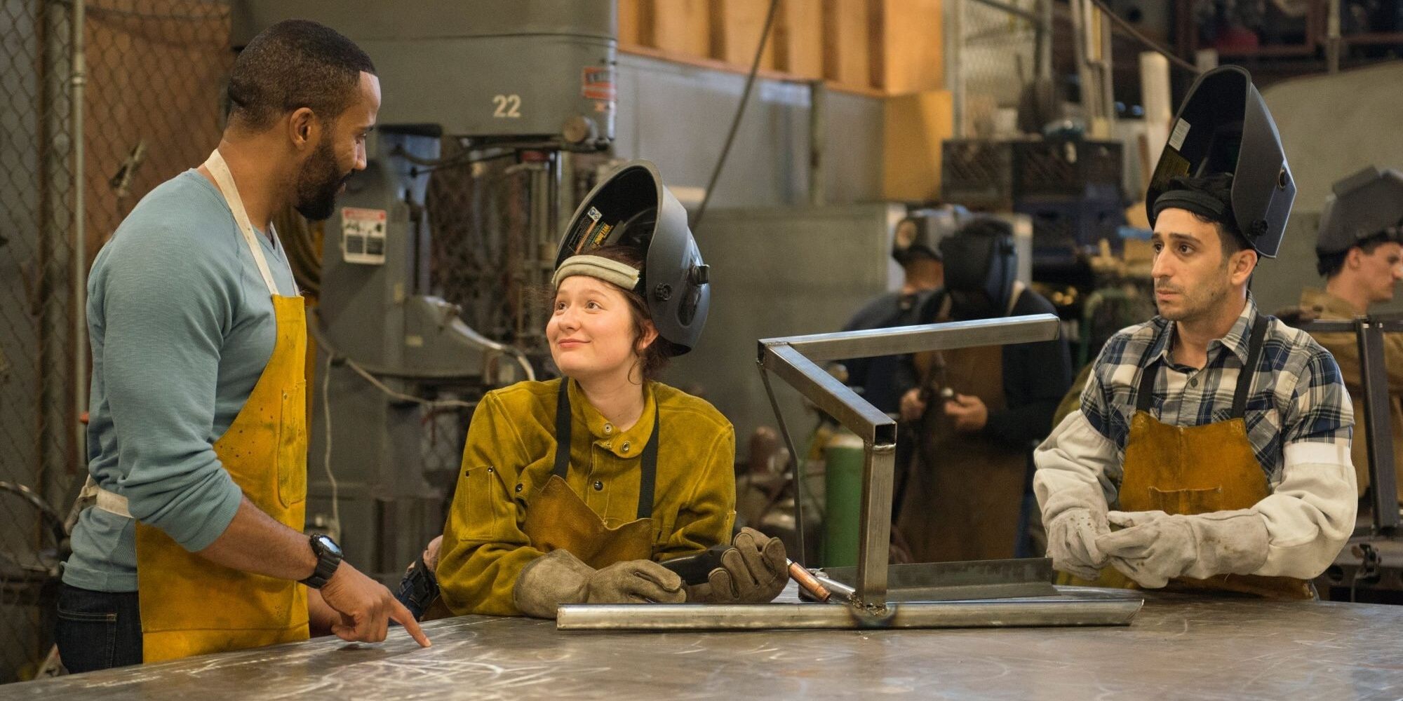 Debbie working as a welder.