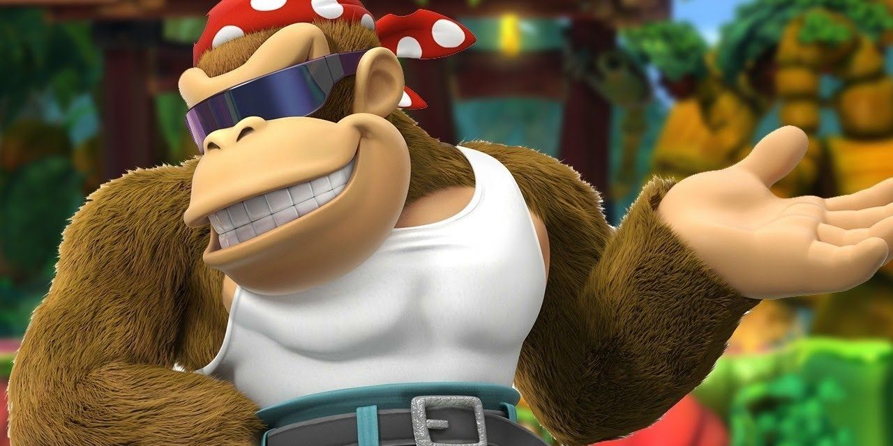 Funky Kong from Donkey Kong Country series in a cropped picture.
