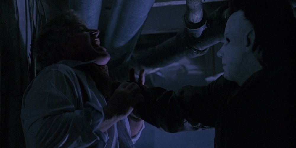 Michael lifts victim by throat in Halloween 6